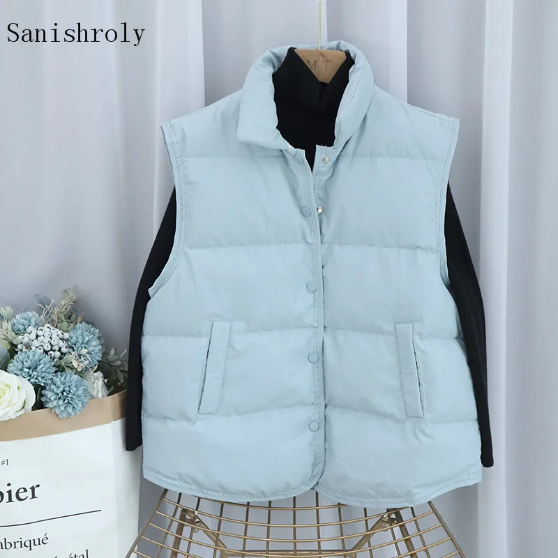 

Autumn Winter Warm 90% White Duck Down Vest Jakcet Women Stand Collar Sleeveless Lightweight Waistcoat Female Short Casual Coat