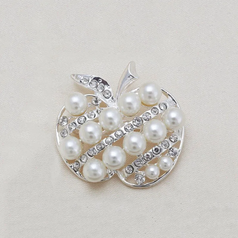 

Apple shape pearl brooch /Silver metal & crystal rhinestone garment accessoris brooch /Crystal brooch