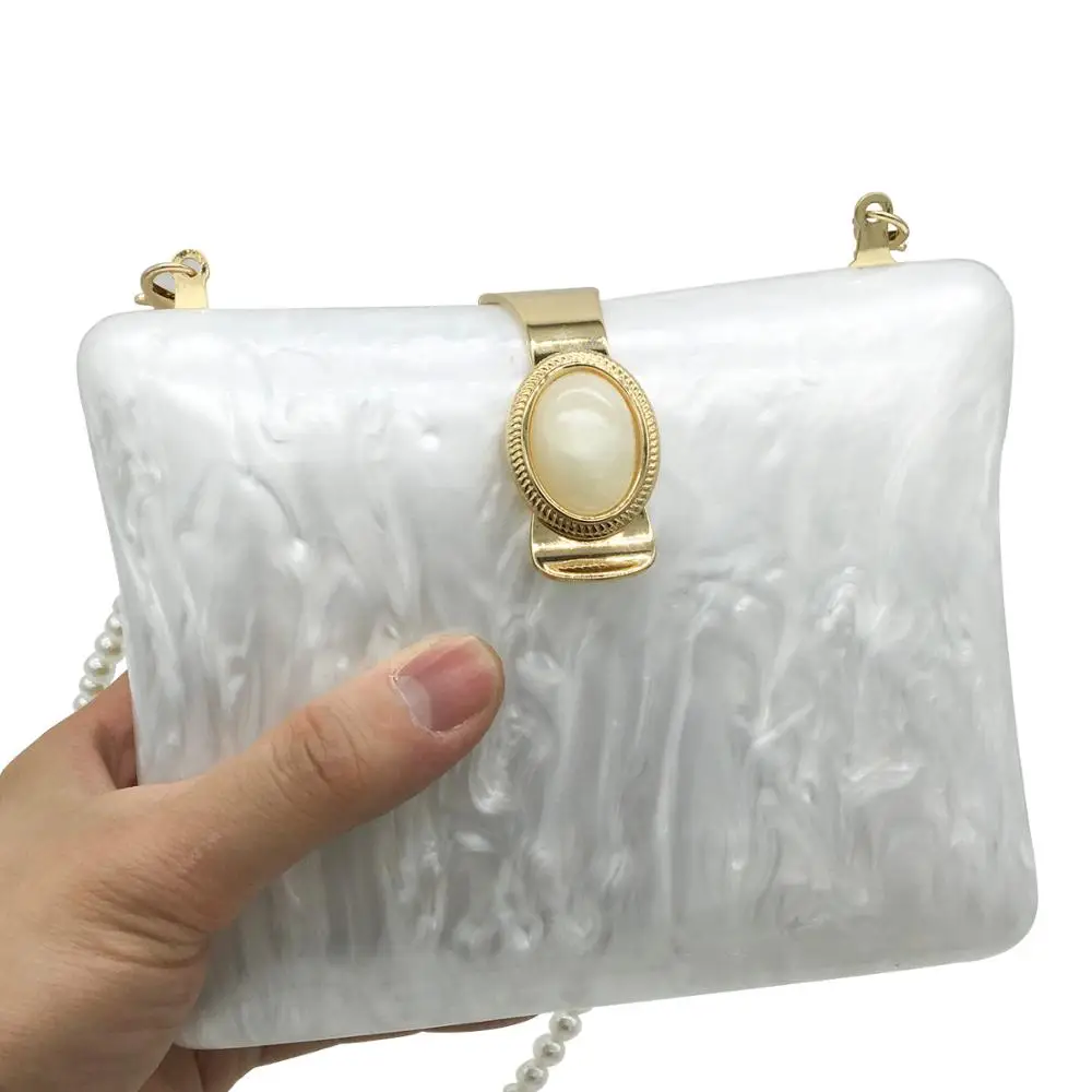 Boutique De FGG Elegant Mother Pearl Women Clutches Acrylic Evening Handbags Party Cocktail Shoulder Purses Cross-body Bag