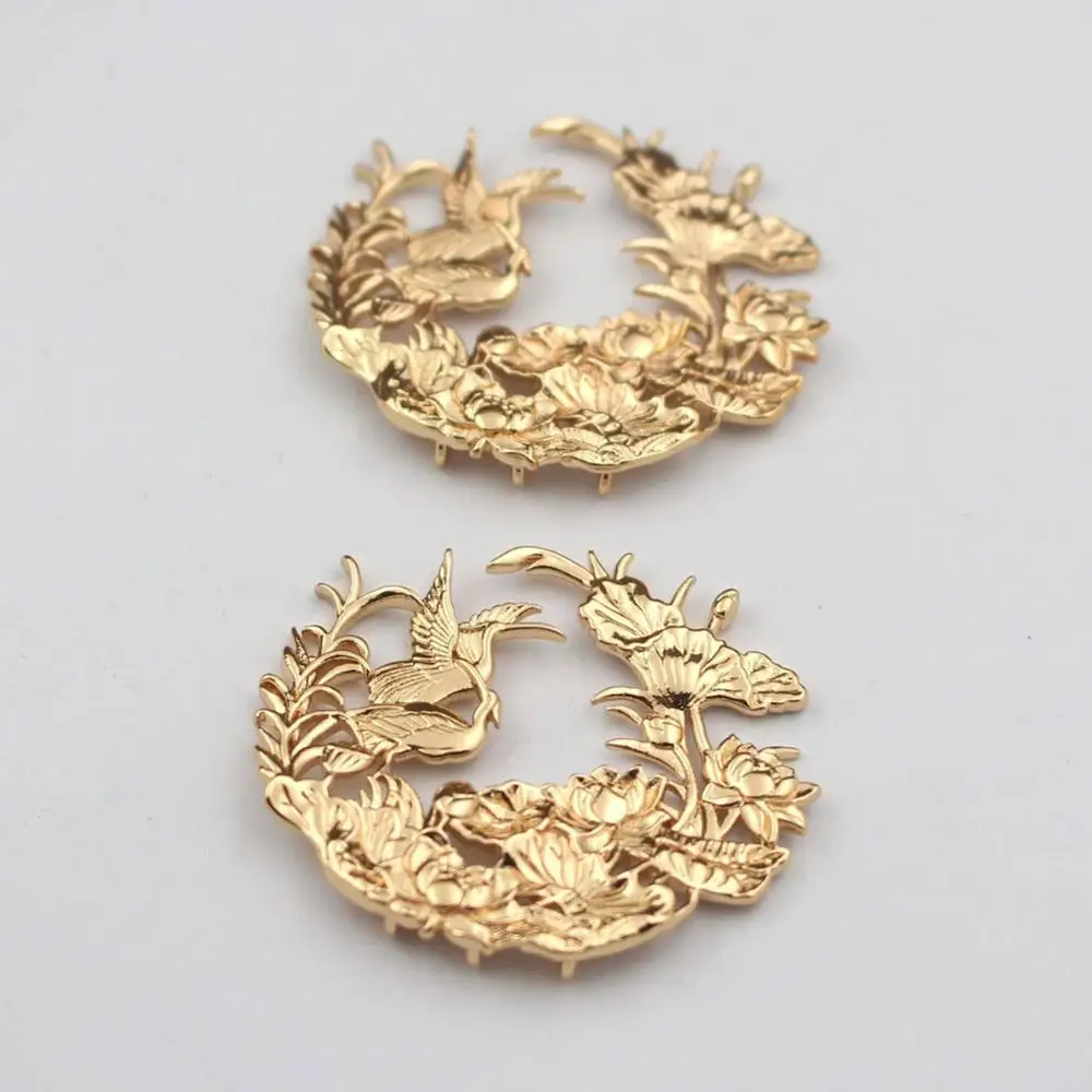 

10pcs Brass Casting Lotus Flower Branch Connectors Charms Bird Pendant Quality Gold Color DIY Bridal Wedding Jewelry Supplies