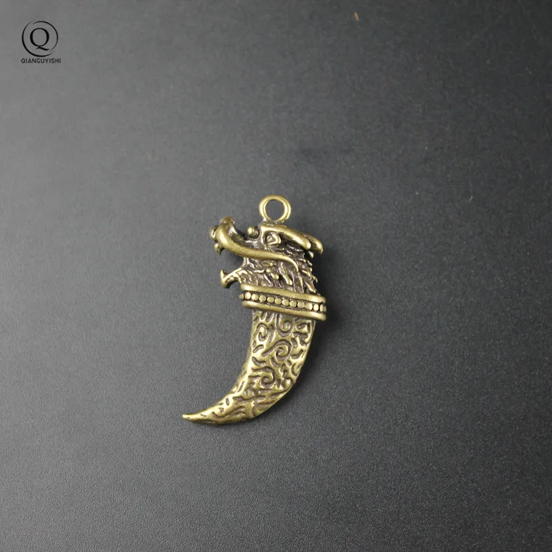 Handmade Brass Mini Dragon's Teeth Head Charms Car Keyholder Pendants DIY Belt Strip Key Chain Ring Hardware Accessories