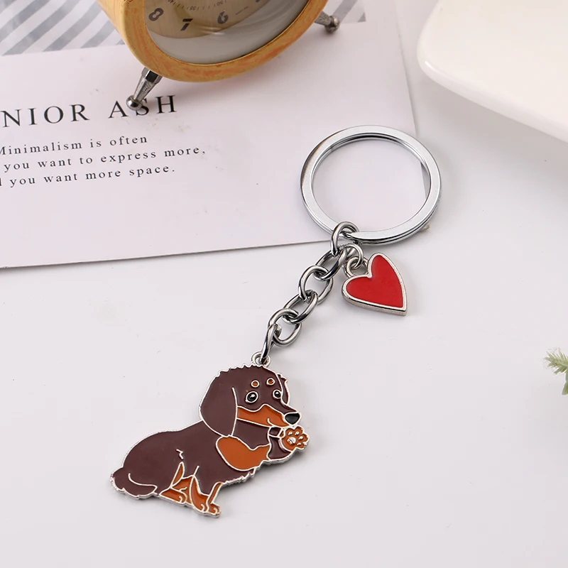 Dachshund dog pet footprint keychain Bag Charm car key chain ring holder pendant keychain Jewelry gifts Love accessories