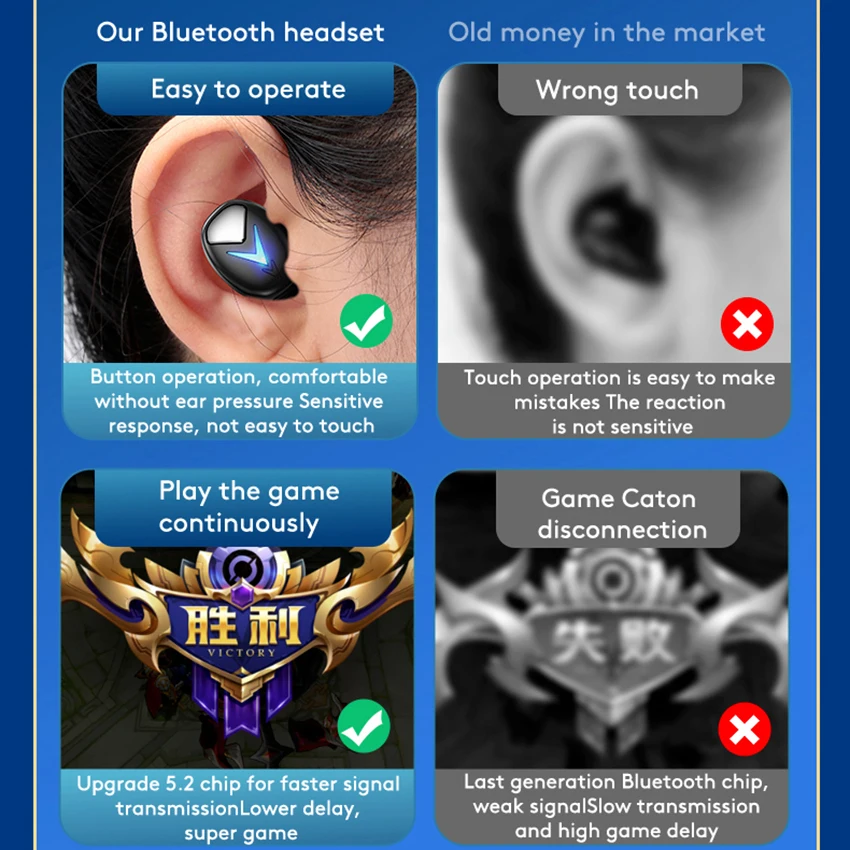 VAORLO Single Mini Unsichtbare Bluetooth 5,2 Kopfhörer TWS Echte Wireless Stereo Gaming Kopfhörer HIFI Sound Sport Headset Mit Mikrofon