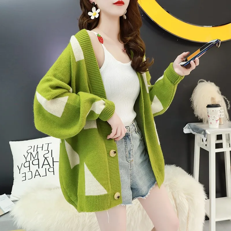 Ladies Sweater High Quality Knit Sweater Lazy Fashion Trend Long Sleeve Single-breasted 2021 Spring New Best-selling