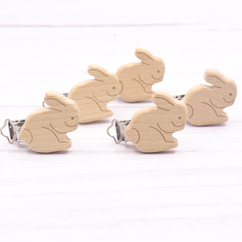 5Pcs Cute dog Wooden Pacifier Clip Beech Pacifier Clips Chewable Teething Diy Dummy Clip Chains Baby Teether Nursing Accessories