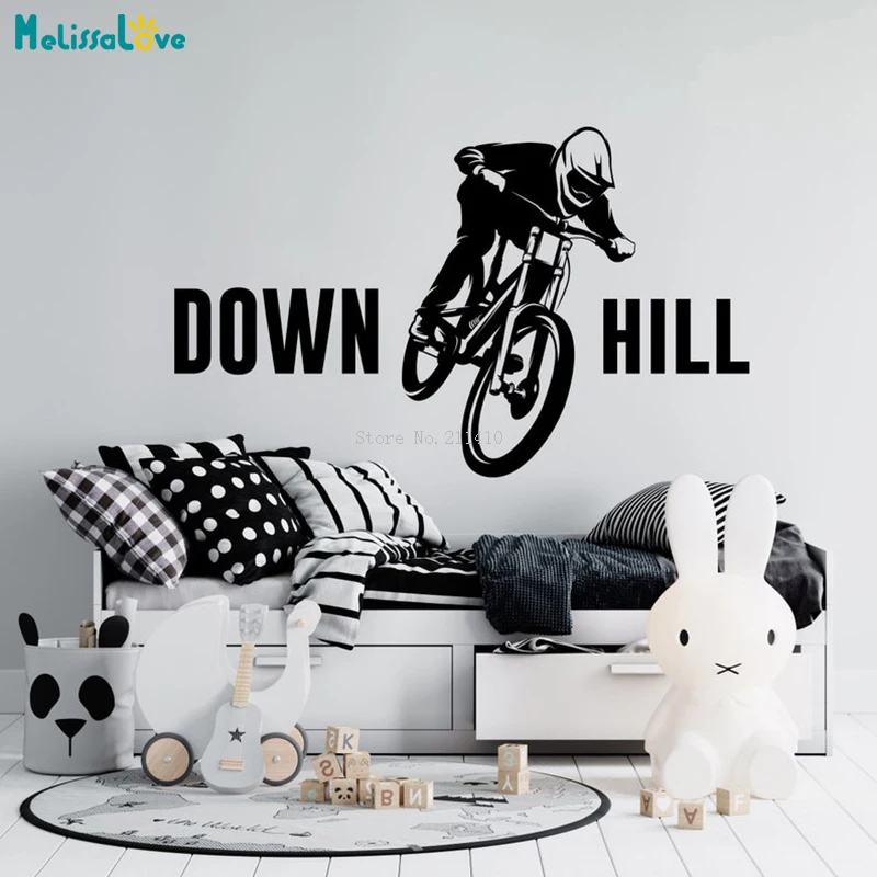 Cycling Wall Decals Young Rider Down Hill Bike Vinyl Letter Kids Room Boy Gift Quote Stickers Self-adhesive Poster YT6484