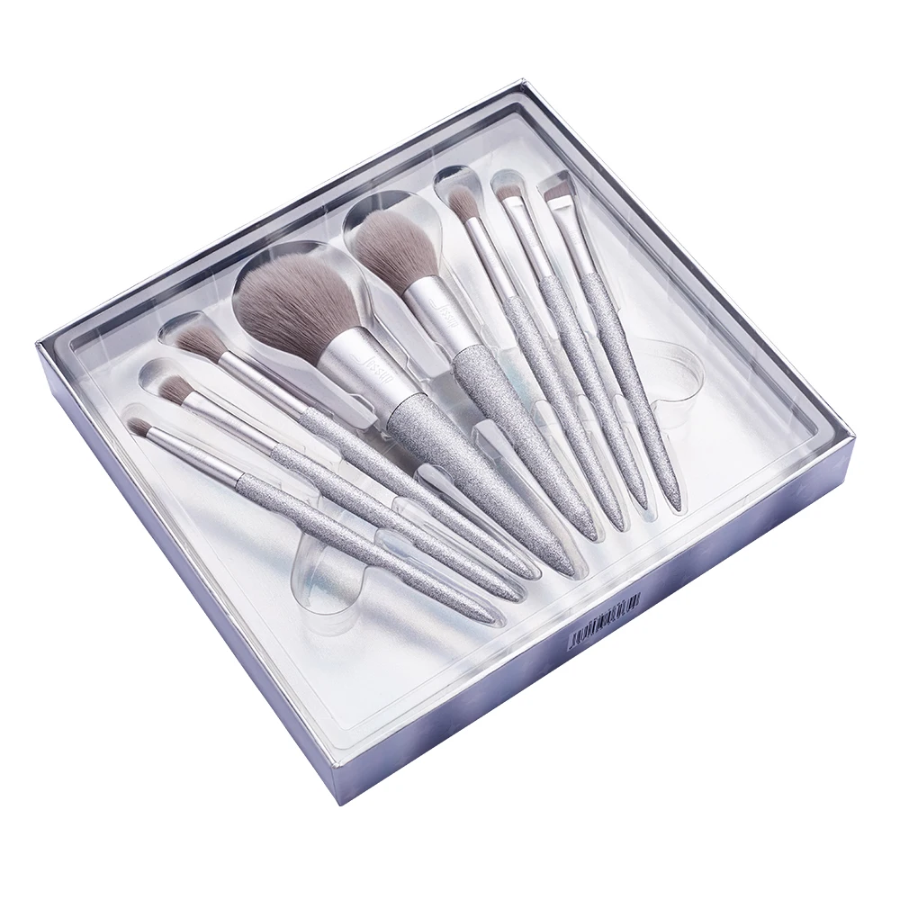 Jessup-Pinceau de maquillage 8 pièces, brosse à poudre, fard à barrage, fond de teint, cheveux synthétiques, boîte cadeau, fête brillante