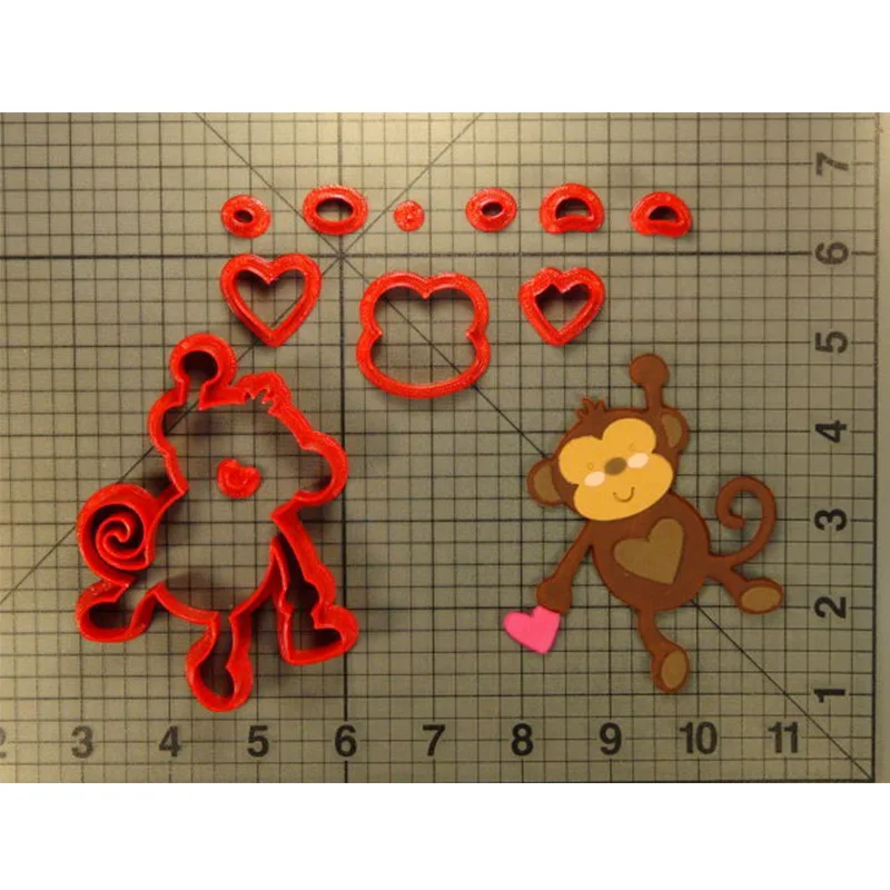 Sweent heart monkey shape fondant cookie cutters Capuchin monkey silhouette biscuit tools 3D printed cookie stamp