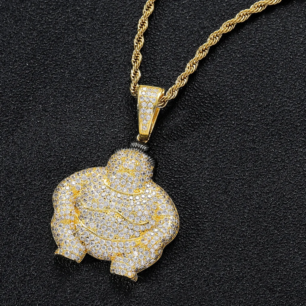 

Anztilam Hip Hop Sumo Wrestler Iced Out Pendant Necklace For Men With AAA+ Zircon Stone Long Link Rope Chain Choker Free Ship