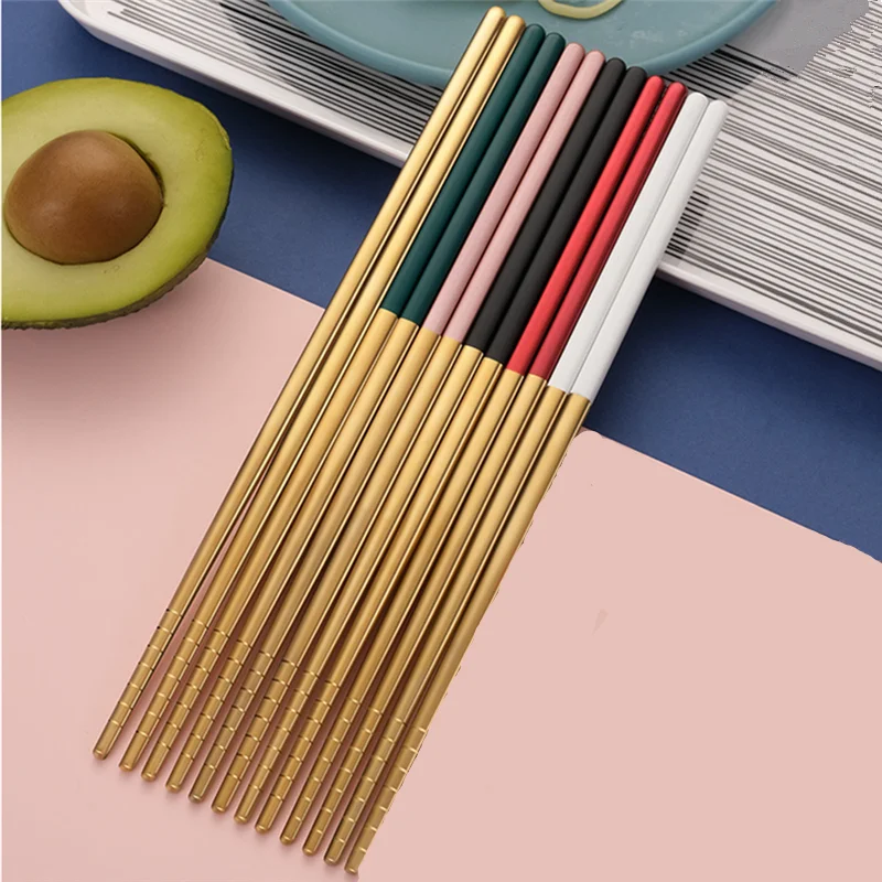 304 Stainless Steel Chopsticks Chinese Tableware Dinnerware Non-Slip Sushi Food Noodles Chopsticks Sticks Utensils for Kitchen