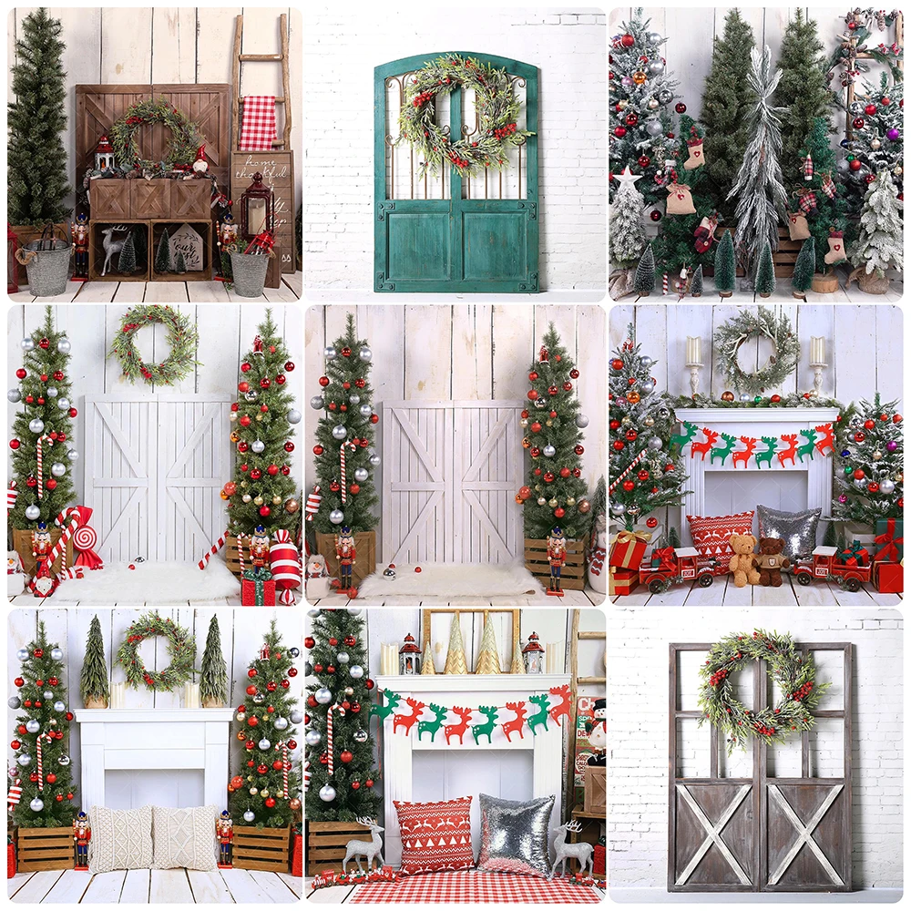 

Christmas Baby Kids Photography Backdrop Photo Studio Prop vintage Christmas Tree Garland Lanterns Rustic Photoshoots Background