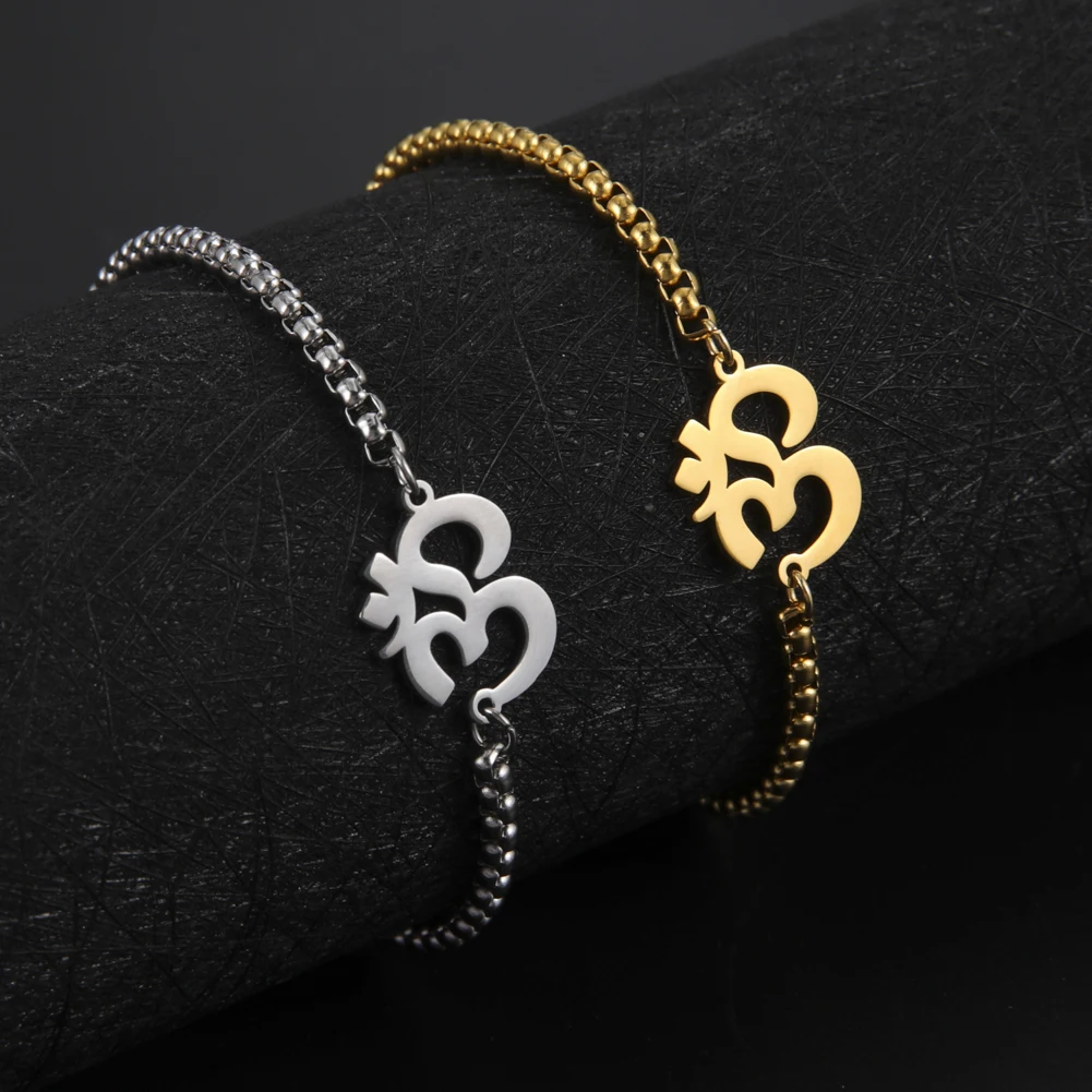 Unift Buddha Hindu Yoga Om Aum Bracelet Stainless Steel Box Chain Bracelet Women Men Hinduism Amulet Vintage Jewelry Gift