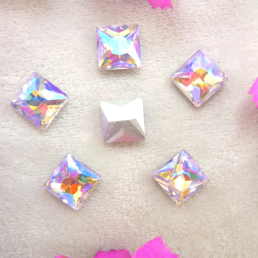 AB Farben 8mm 10mm 12mm Ausgefallene Quadratische Form Klebe-Glaskristalle Strass Handwerk Ornament Zubehör DIY Verzierung – Detail 14