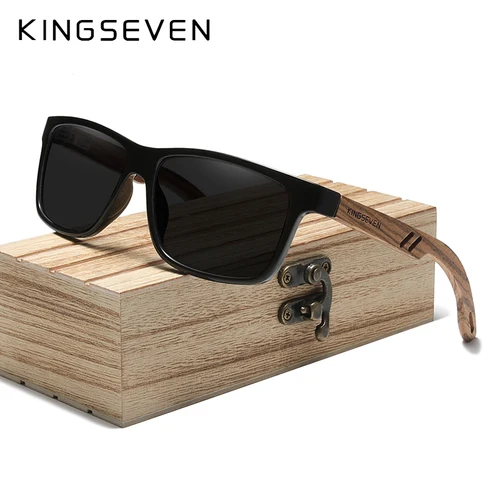 Marca KINGSEVEN, gafas de sol de madera de cebra Natural hechas a mano, lentes cuadradas polarizadas HD, gafas de sol para hombres y mujeres, gafas Miorror UV400
