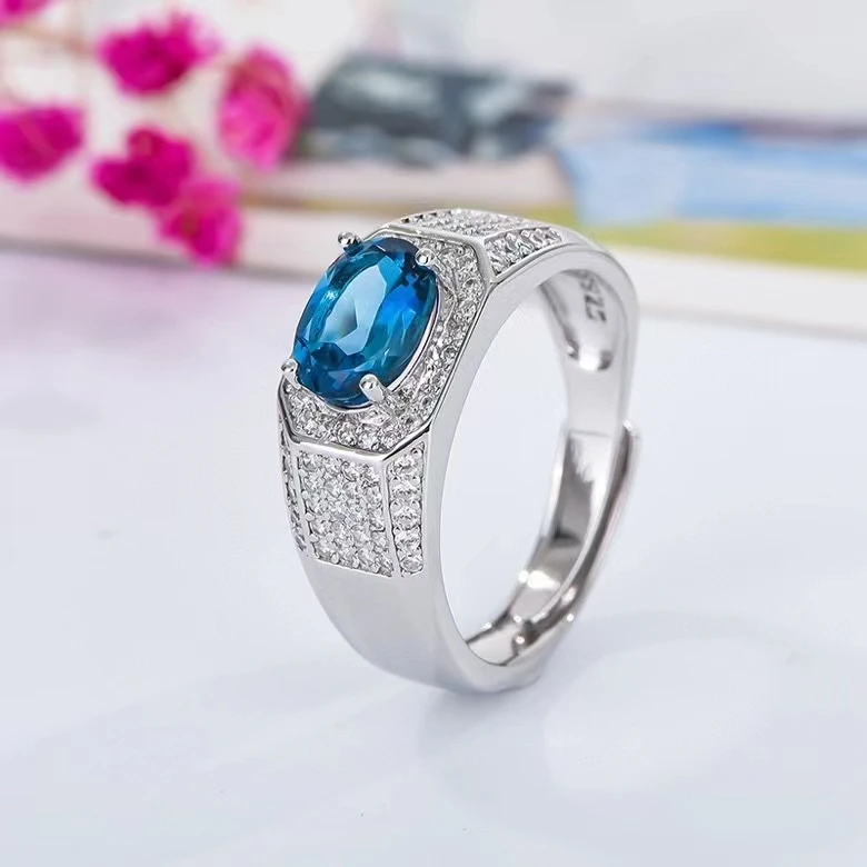 

Fashion Sterling Silver Topaz Ring 6mm * 8mm 1ct VVS Grade Natural London Topaz Silver Ring 925 Siler Topaz Jewelry