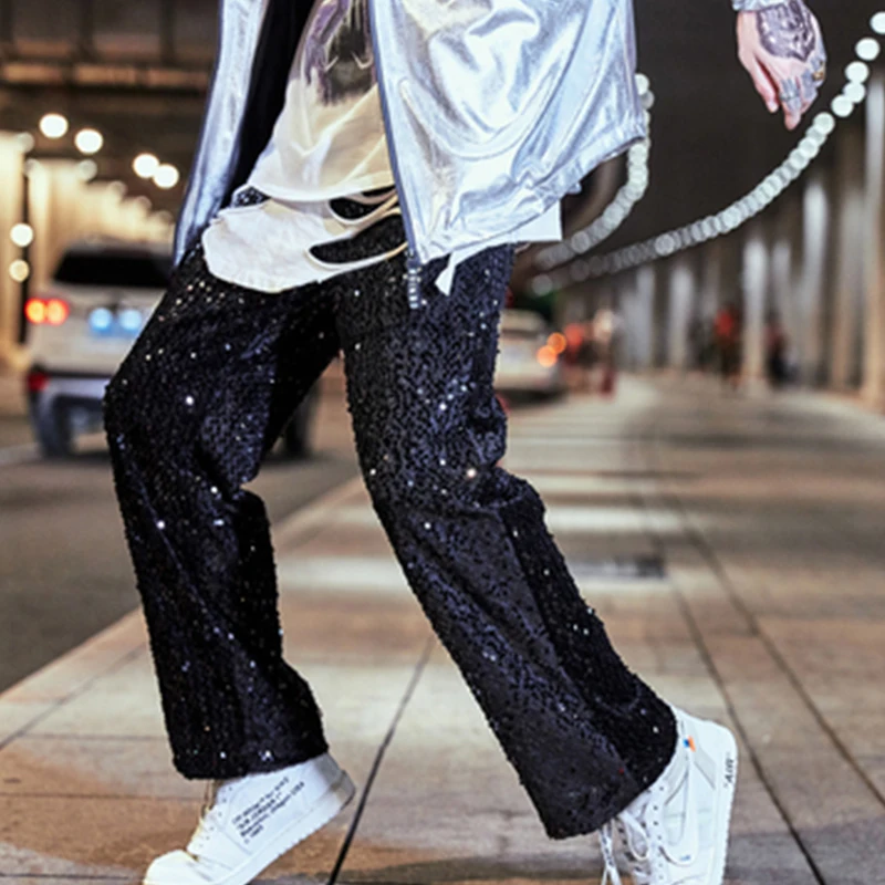 New Style sequined pants men's loose straight version Korean hip-hop hip-hop fashion hip-hop clothing nightclub