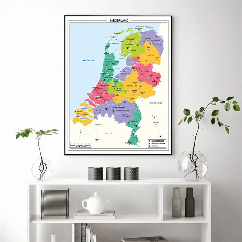 Die Niederlande s Karte In Dutch 59*84 cm Wand Kunst Poster Dekorative Leinwand Malerei Schule Liefert Wohnzimmer hause Dekoration