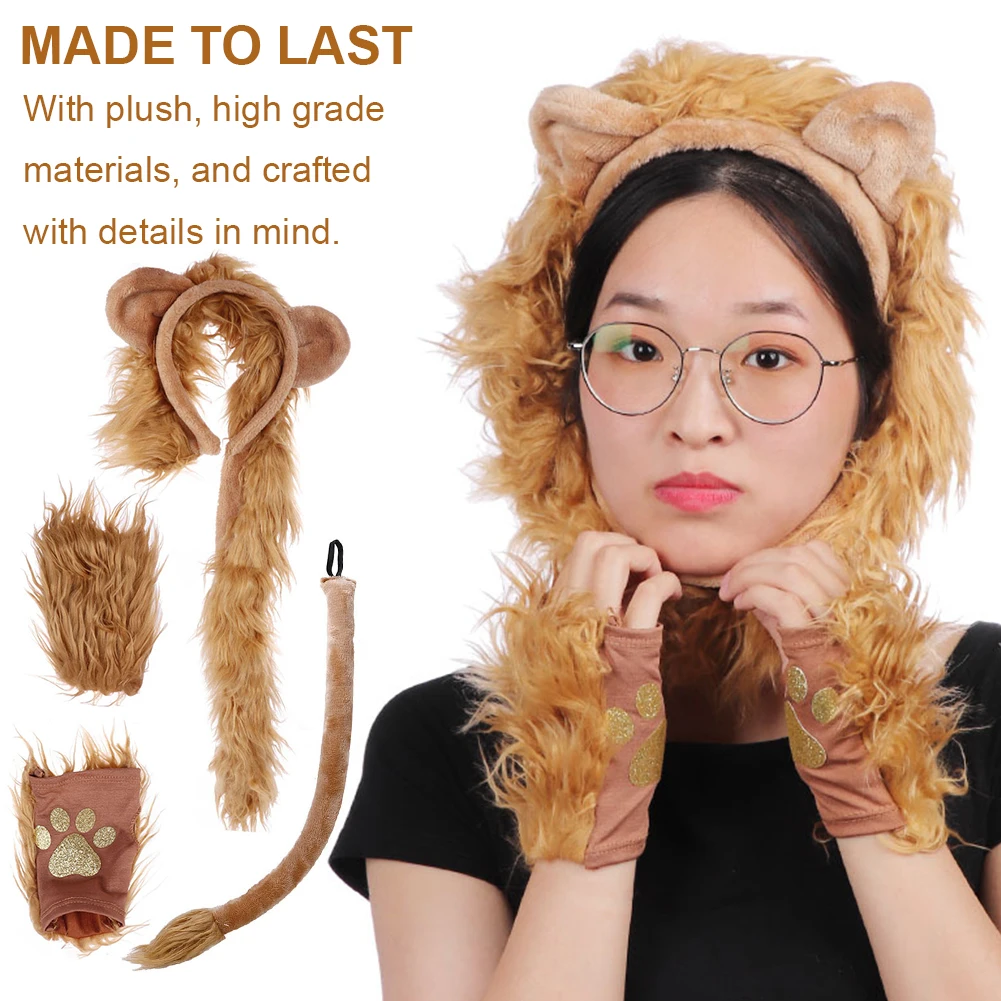 

Halloween Costume Lion Plush Ears Headband Tail and Paws Kit Lion Fingerless Costume for Adults and Kids Aged 3 and Up Party Pro