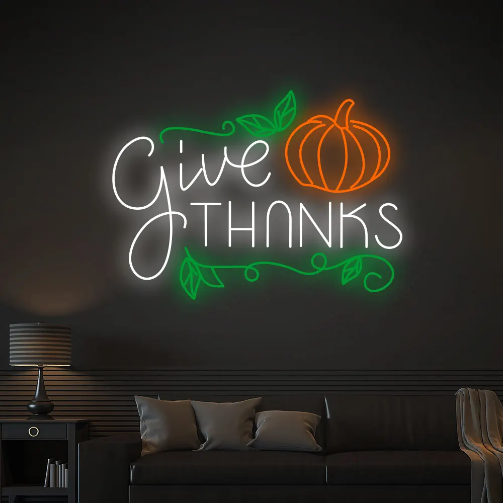 Give Thanks Custom Neon Sign Thanksgiving Day Gift Party Holiday Decoration Acrylic Panel 12V Led Lighting