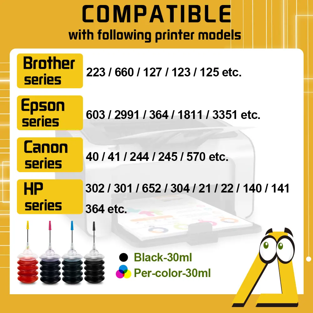 Universal Ink Cartridge Compatible For HP Printer For Canon For Epson Dye ink Replenish ink For HP 302 304 305 Ink