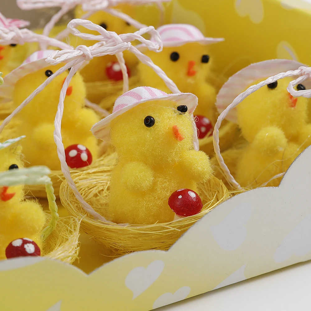 Cute Easter Chick DIY Miniature Animal Simulation Plush Chick Craft Toys Mini Chicken Garden Ornaments Kids Birthday Easter Gift