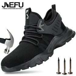 Jiefu sapatos de segurança para homens, mulheres, confortável, leve, respirável, tênis do pé, construção durável, snear