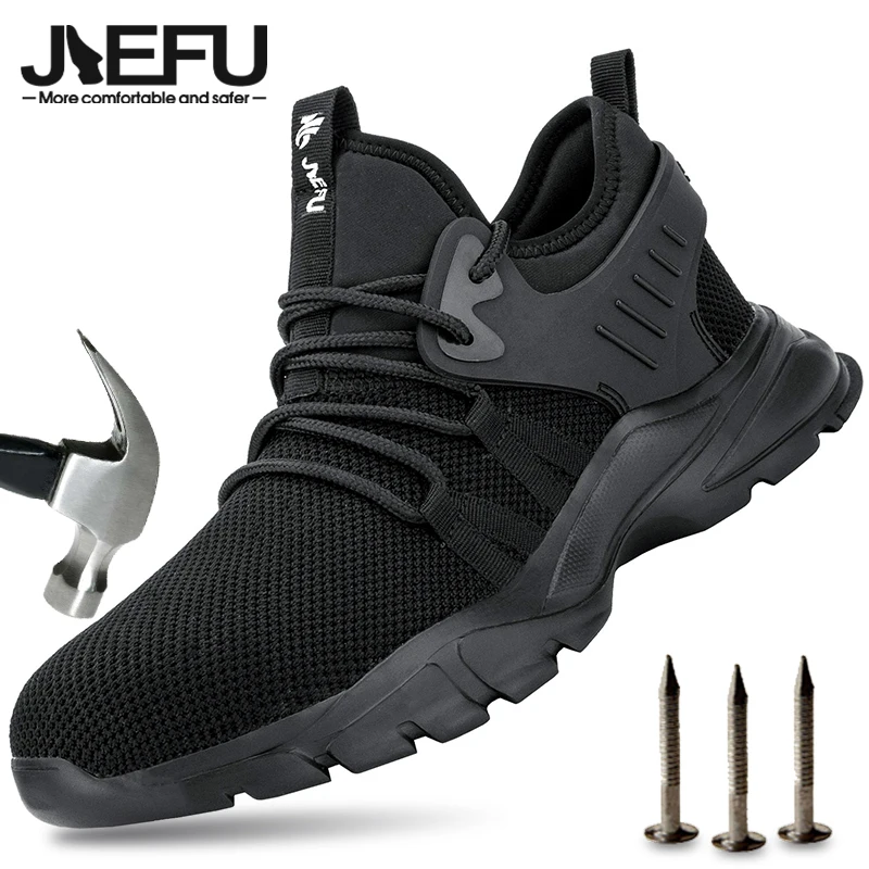 JIEFU Safety Shoes for Men Women Comfortable Lightweight Breathable Steel Toe Shoes Durable Construction Work Snearkers