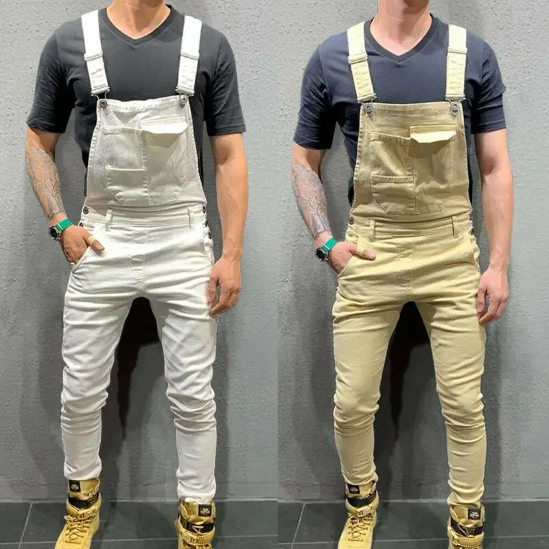 Fashion Men's Denim Jeans Dungarees Overalls Jumpsuit Slim Fit Suspenders Bib Pants Solid Trousers Jumpsuits