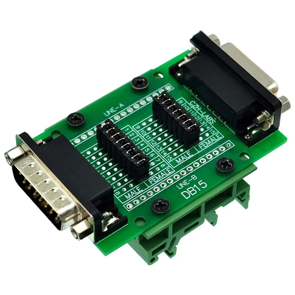 

CZH-LABS DIN Rail Mount D'sub DB15 Diagnostic Test Breakout Board, DSUB DB15 Connector Male to Female.