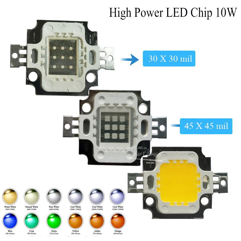 High Power LED Chip 10W Natural Cool Warm White 3000K 4000K 6000K Red Green Blue UV IR COB SMD Light Beads For 10 W Floodlight