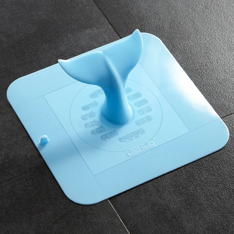 Blue Silicone Floor Drain Cover Home Bathroom Kitchen Sewer Deodorizer Sink Hair Filter Bathtub Cute Whale Water Plug Plugging