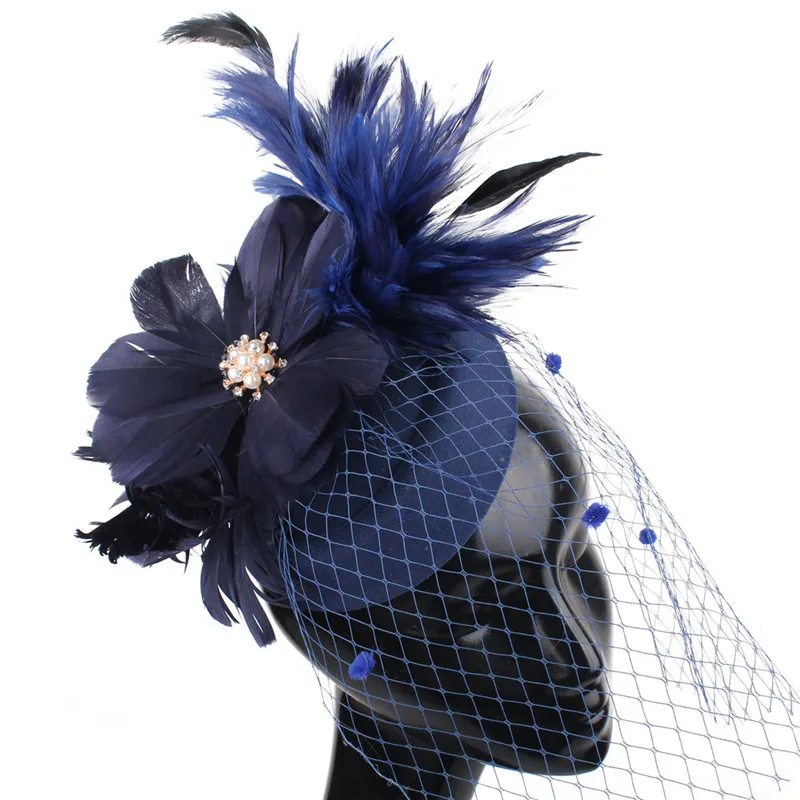 

Women Elegant Feather Flower Fascinator Tea Party Millinery Hats With Hair Clips Bridal Netting Veils Hats Hair Accessories