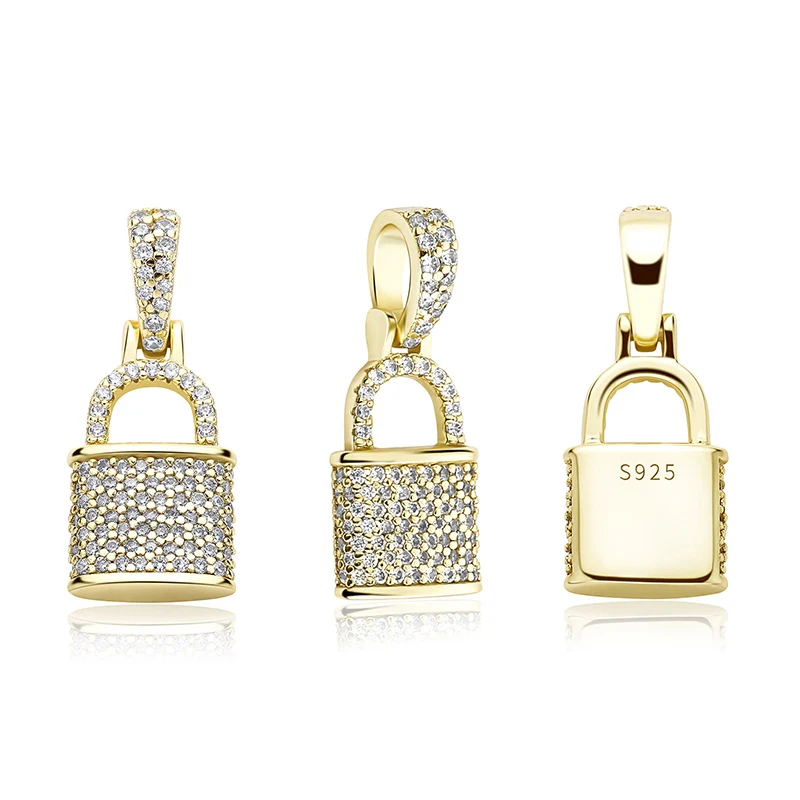 S925 Sterling Silver Bling Ice Out Lock Pendants Necklaces for Men Women Hip Hop Rapper Jewelry Drop Shipping