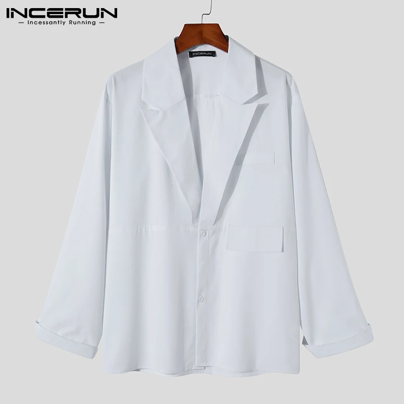 INCERUN 2023 Men Casual Shirt Solid Color Lapel Button Long Sleeve Fashion Tops Streetwear Loose Leisure Camisa Masculina S-5XL