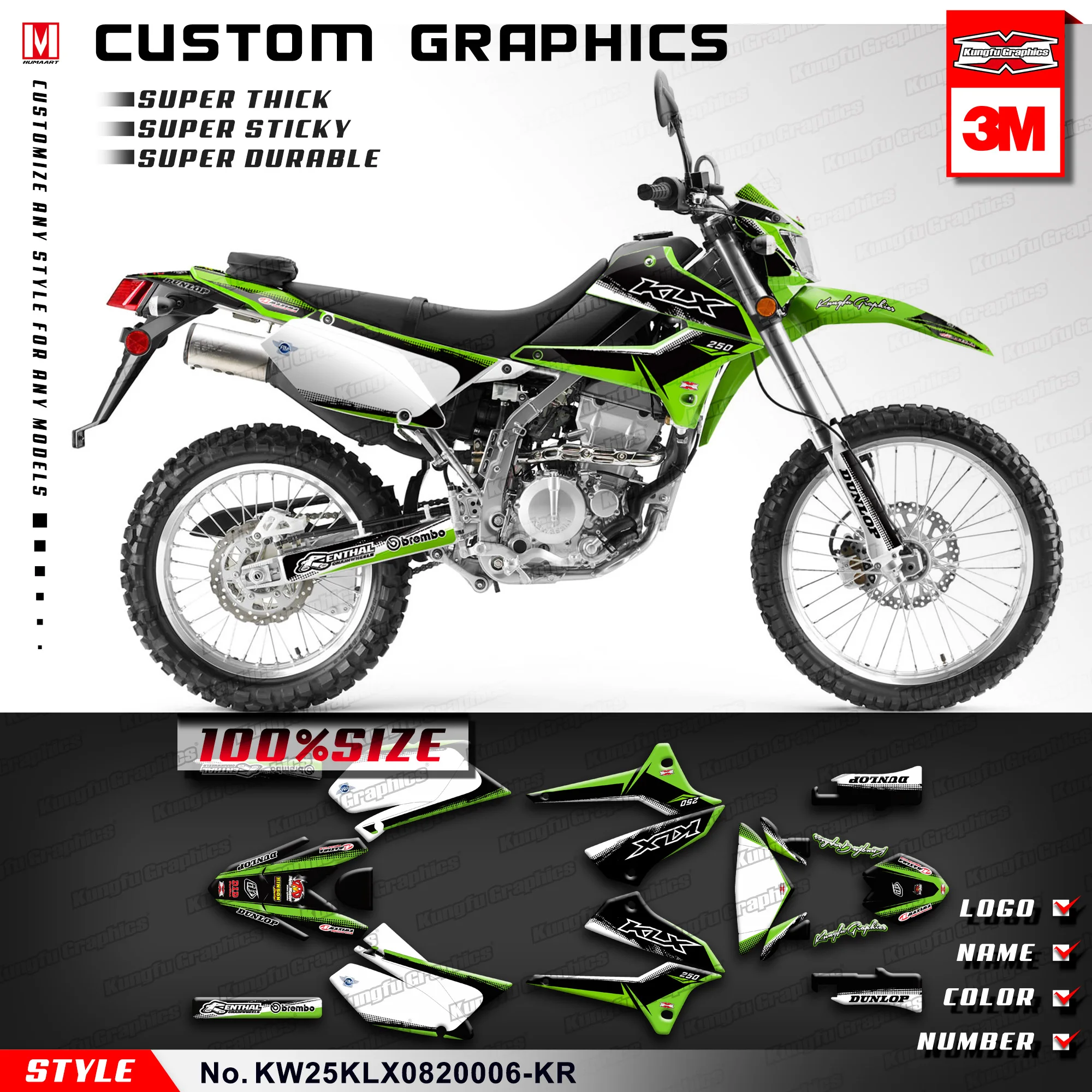 

KUNGFU GRAPHICS MX Decals Sticker for Kawasaki KLX250S D-Tracker X Final Edition 2008 2009 2010 2011 2012 2012 2014 to 2017