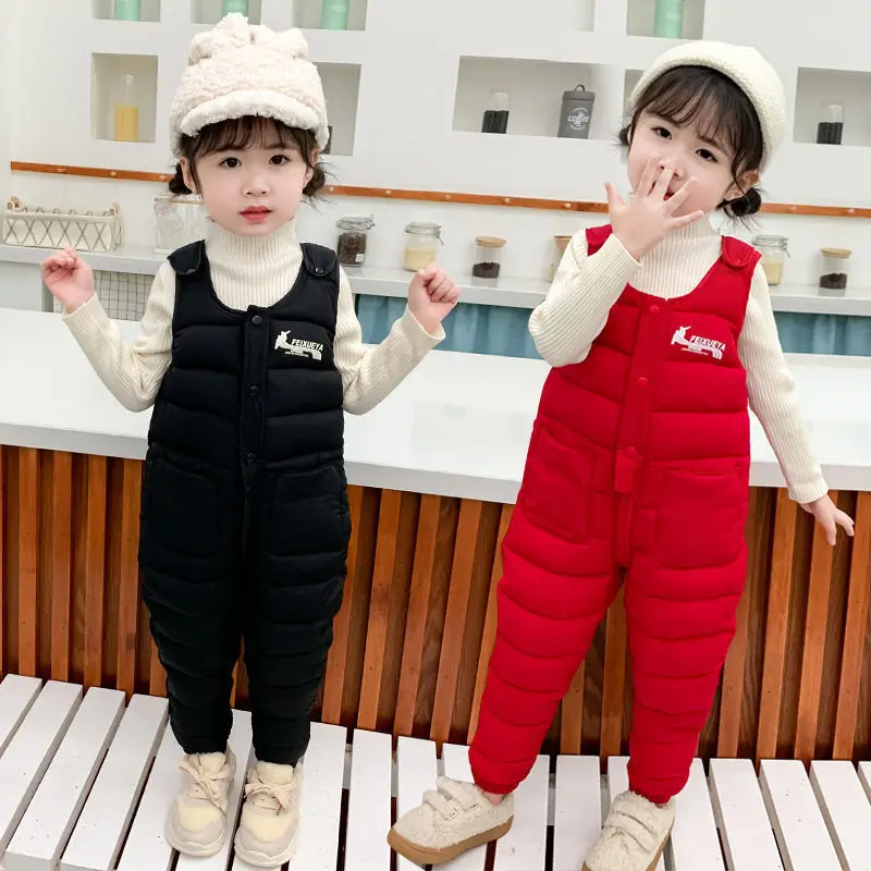 

Infant Children's Down Cotton Pants Kids Overalls Warm Boys Girls Winter Thickened Outer Wear Baby Open Gear Cotton Trousers