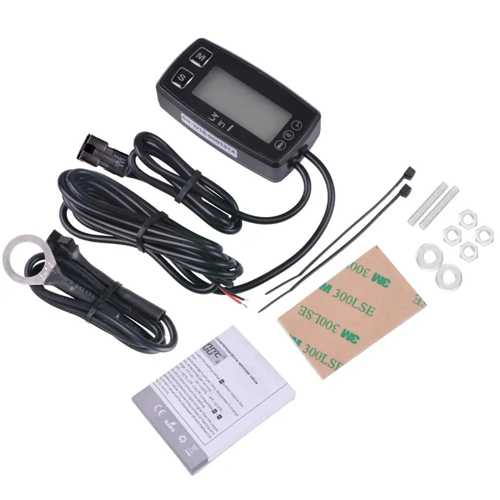 3 in 1 TEMP METER Thermometer Voltmeter ClockTemperature Sensor Voltage Meter for Pit Bike Motorcycle Snowmobile Atv Boat Oil