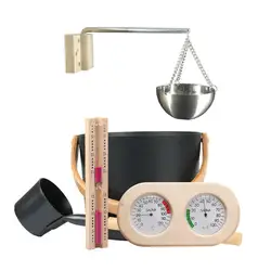 7L Luxury Finnish Sauna Aluminum Bucket With Long Handle Spoon Thermometer Humidometer Barrel Set Sauna Accessories