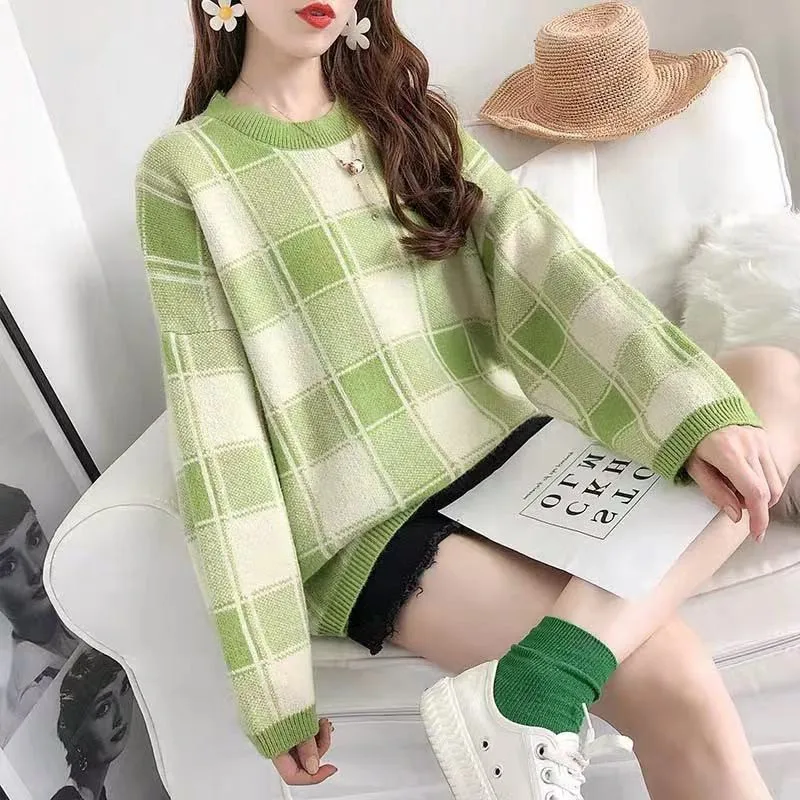 

H9560 Loose Korean Sweet Pullover Women Fall Winter Long Sleeve Casual Knitted Sweaters Girl Student Round Collar Jumper Tops