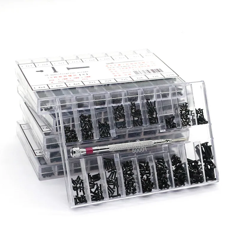 500Pcs 18ชนิด Flat Countersunk รอบหัว1.2/1.4/2.0มม.กรอบแว่นตาโน้ตบุ๊คสกรูสกรูขนาดเล็กชุดสกรูขนาดเล็กนาฬิกา