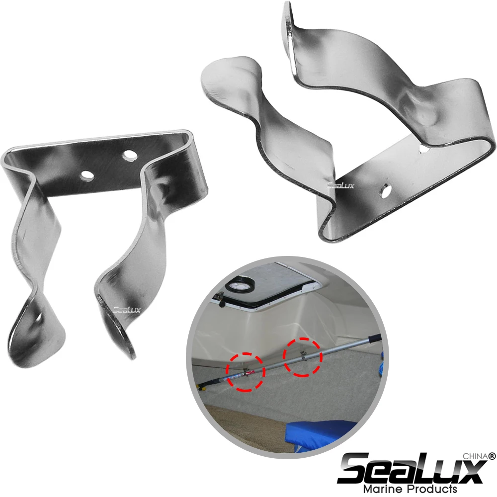 Sealux 1 Pcs 301 Stainless Steel Marine Camper Yachts Hook Holder Clip Adjustable spring clamp For Boat Yacht Canoe Fishing
