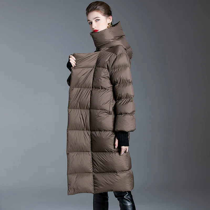 Inverno das mulheres oversized longo com capuz para baixo casacos mais grosso quente fofo para baixo casaco feminino inverno estilo pão parkas wy360 atacado