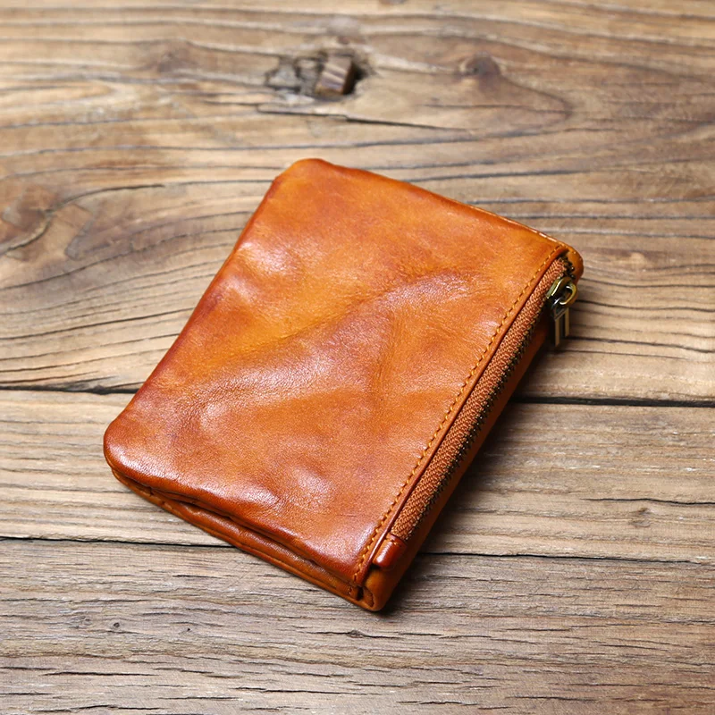 NZPJ Herren-Geldbörse aus Rindsleder, Retro-Geldbörse, Leder, kurze Damen-Geldbörse, pflanzlich gegerbtes Leder, vertikale Geldbörse, Jugend-Reißverschluss, Ausweishülle – Detail 23