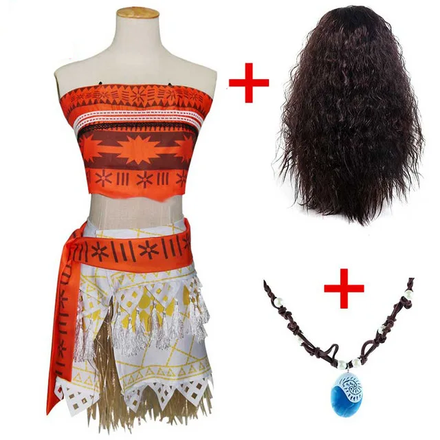 3pcs Kids Movie Princess Moana Coslay Costume +wig Maui Princess Cosplay Costume Children Christmas Costumes Party Dress