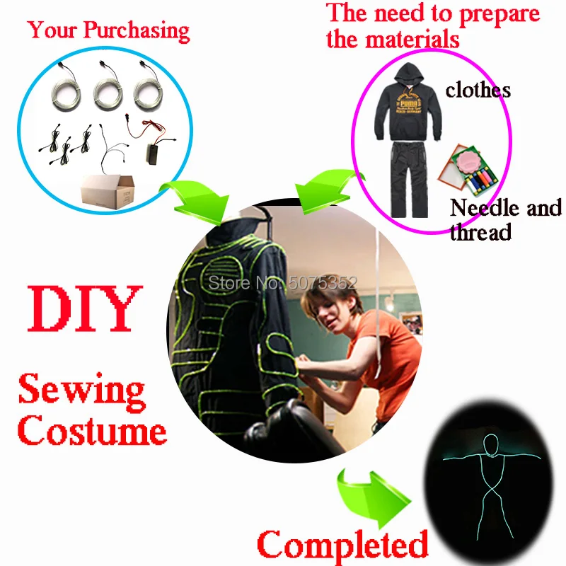 Neon Light Up Costume para Homens e Mulheres, EL Wire Suit, LED, Rave, Piscando, Roupas de Dança, Moda, Novo