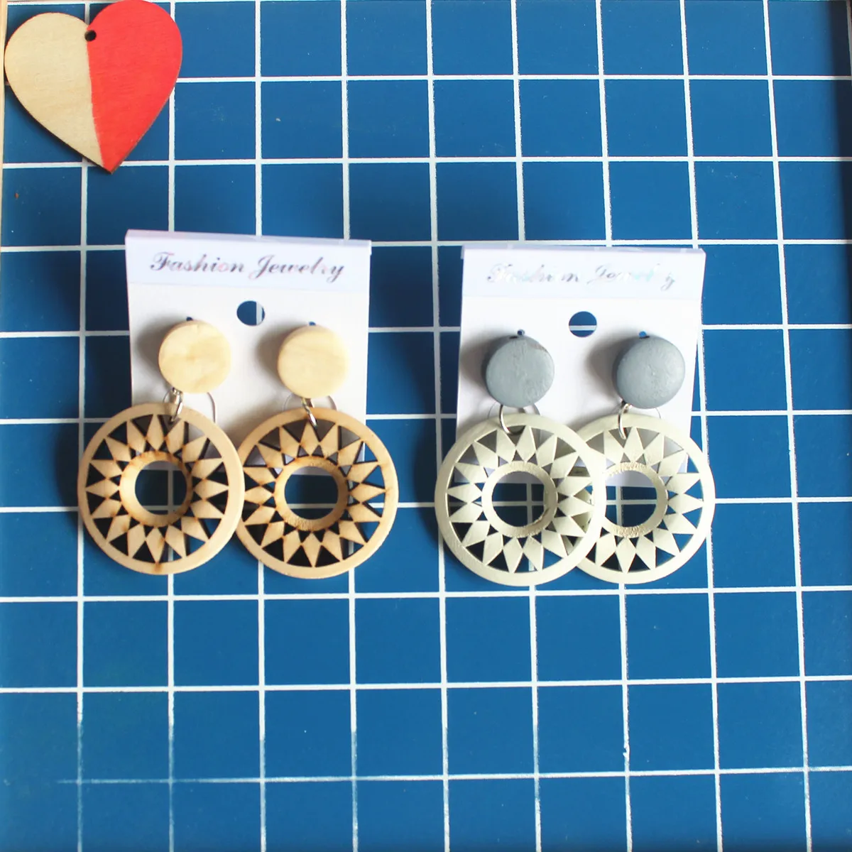 5 pairs Vintage Round Wood Earrings For Women Statement Stitching Geometric Drop Earrings New Accessories Party Jewelry