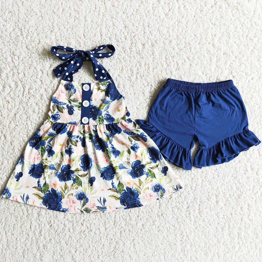 

Hot Sale Baby Girl Designer Clothes Boutique Kids Clothes Girls Flower Print Spring Summer Outfits Fashion Girls Clothing Sets