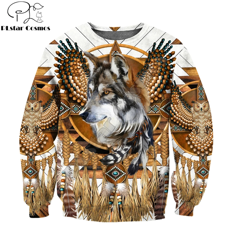 Beautiful Tribal Native Wolf 3D All Over Printed Men Hoodie Autumn Unisex Sweatshirt Zip Pullover Casual Streetwear KJ464