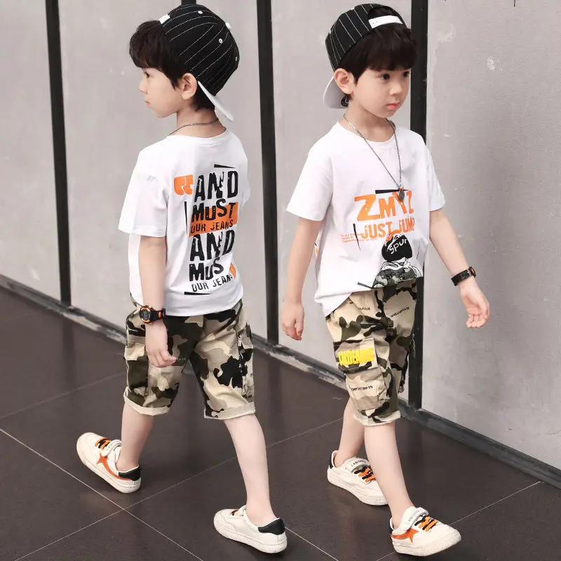 Boys Clothing Sets Summer Cotton T-shirts + Camouflage Pants Kids Boys Sports Suit Children Clothes Outfits 5 6 7 8 10 12 Years