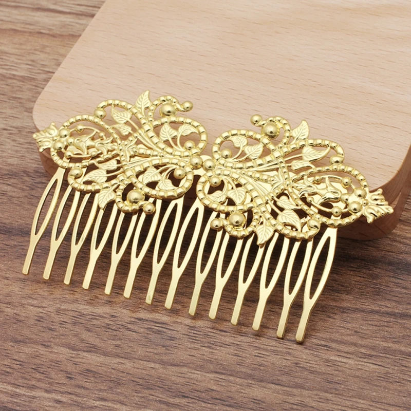 Vintage Bronze 14 Teeth Comb Hair Jewelry Charm Women Flower Motif Hairpin Hairclips Wear Barrettes Retro Decorative Accessories